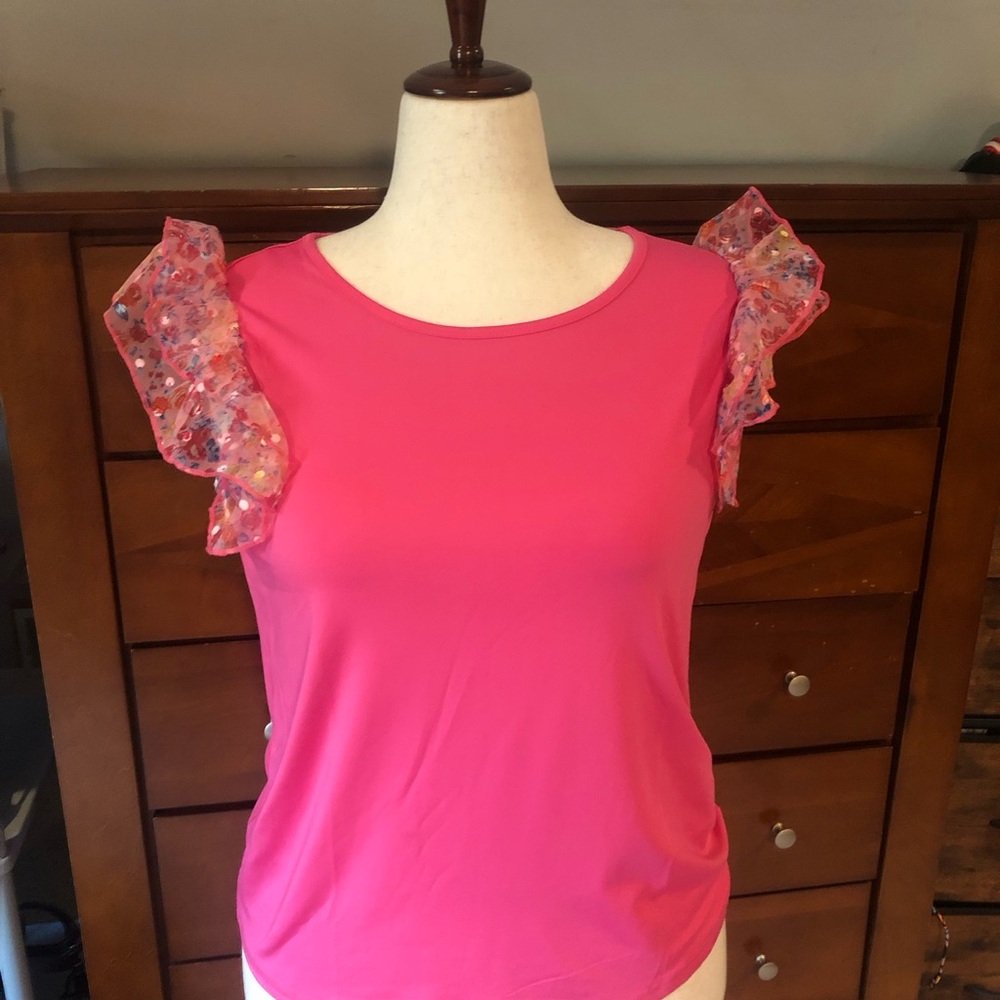 Feminine Pink Ruffle Sleeve Tank Top